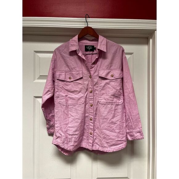 Ugg Pink Cotton Button Down Oversized Shirt sz XS EUC - Picture 1 of 7